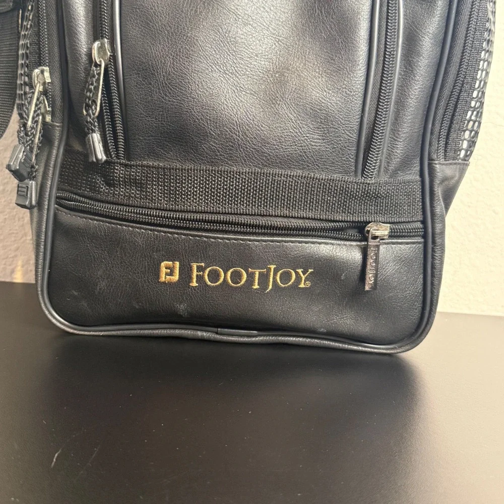 FootJoy Golf Shoe Bag Unisex Black Faux Leather Ventilated Shoulder Strap